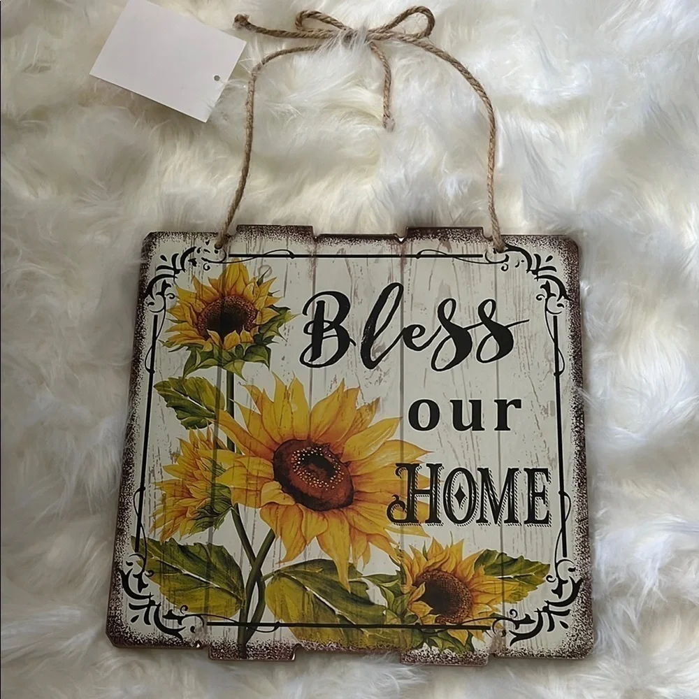 🆕 Bless Our Home Wall Decor Hanging Sign Sunflowers